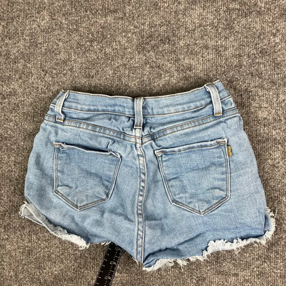 Vibrant M.I.U. Denim Girls Shorts Medium Light Wash Distressed Cutoff Frayed 24